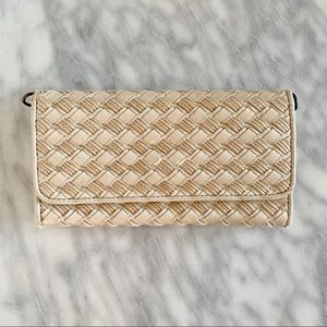 Vintage woven straw leather clutch - beige